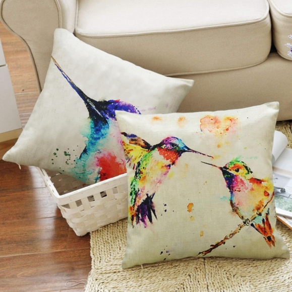 26" Set 4 Hummingbird Colorful Watercolor Bird Pillow Covers Birds New - Picture 8 of 8